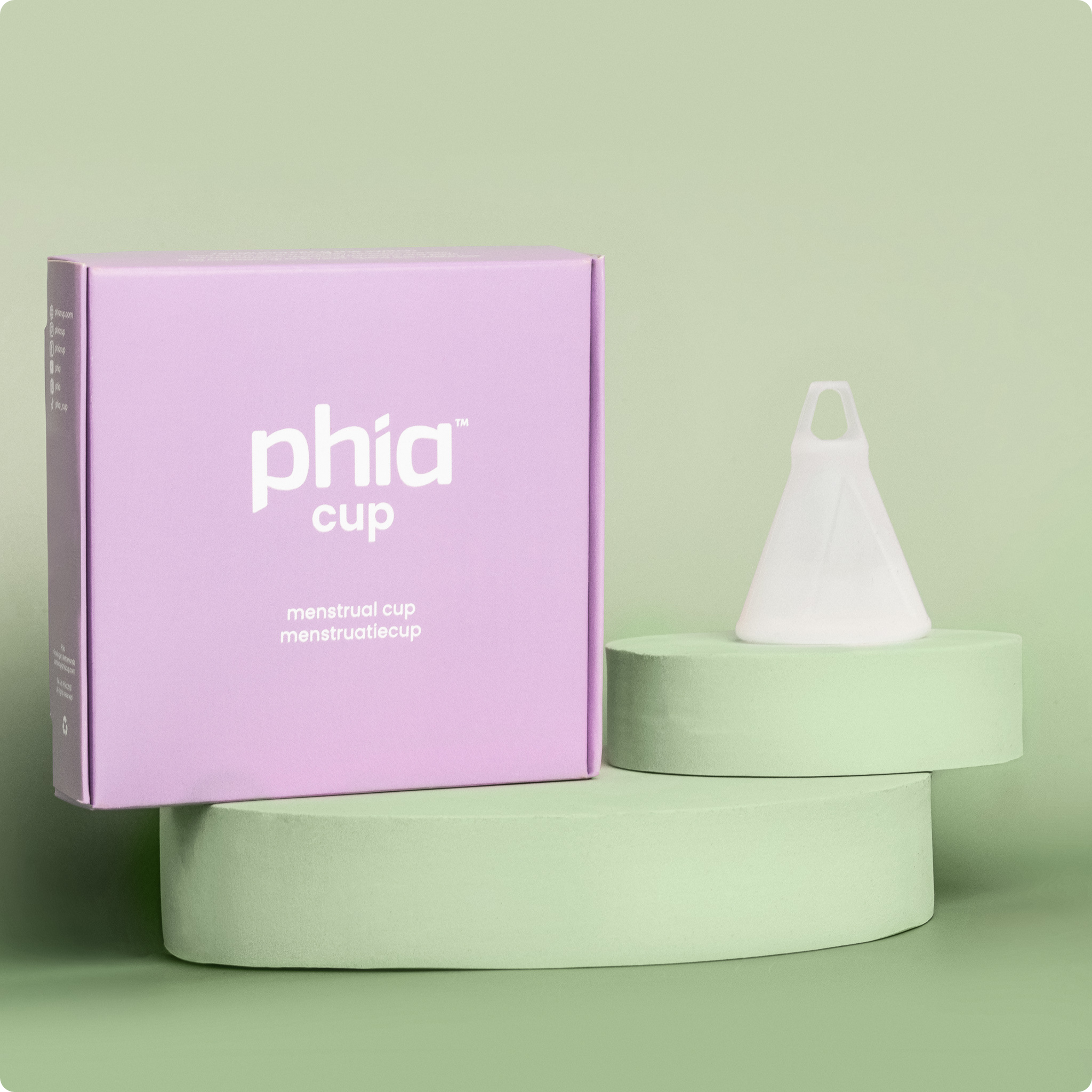 Phia Menstrual Cup with the packaging on a display